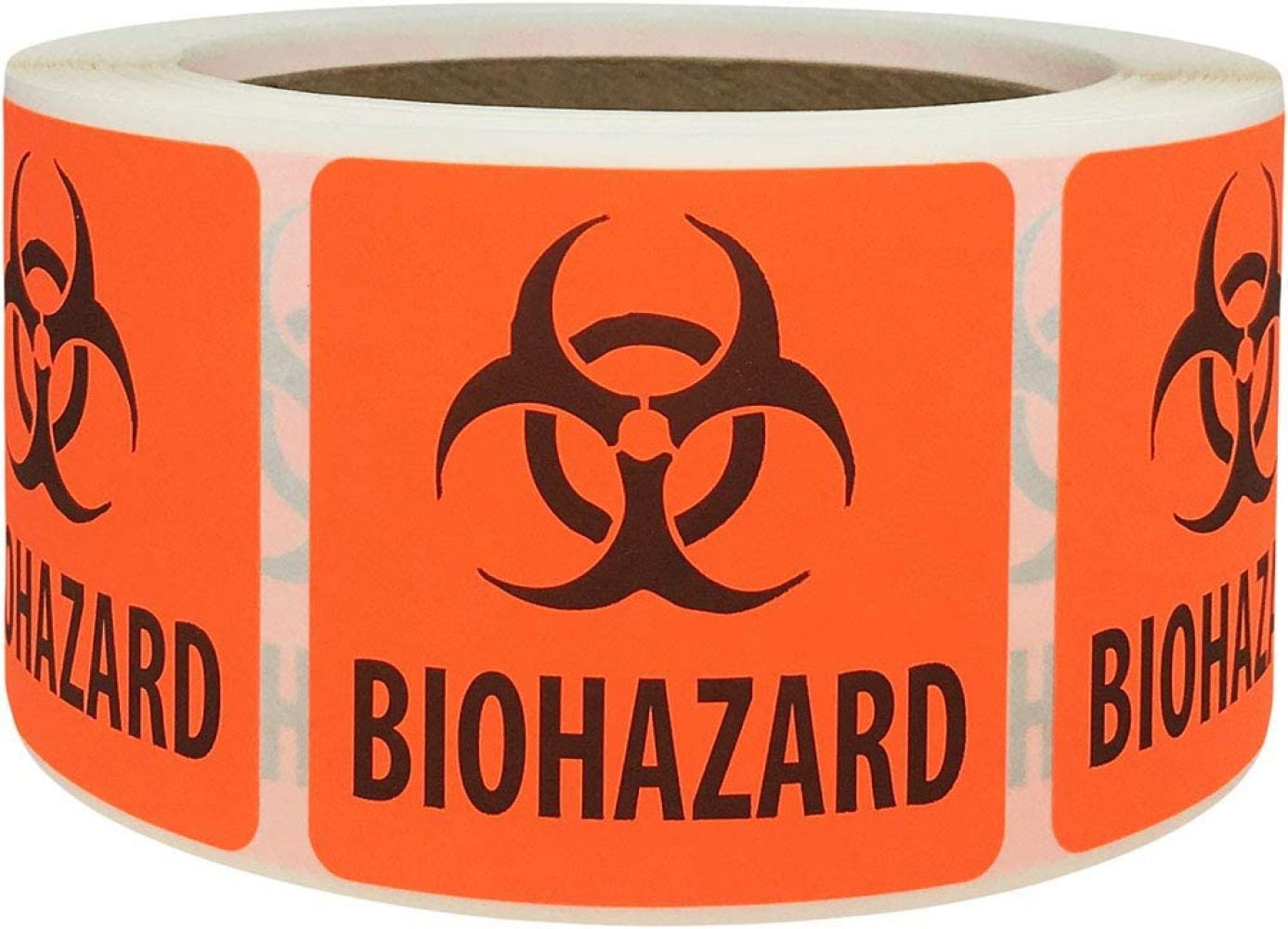 ChromaLabel 4 x 4 inch Fluorescent Red-Orange Biohazard Warning Stickers 250/Roll 