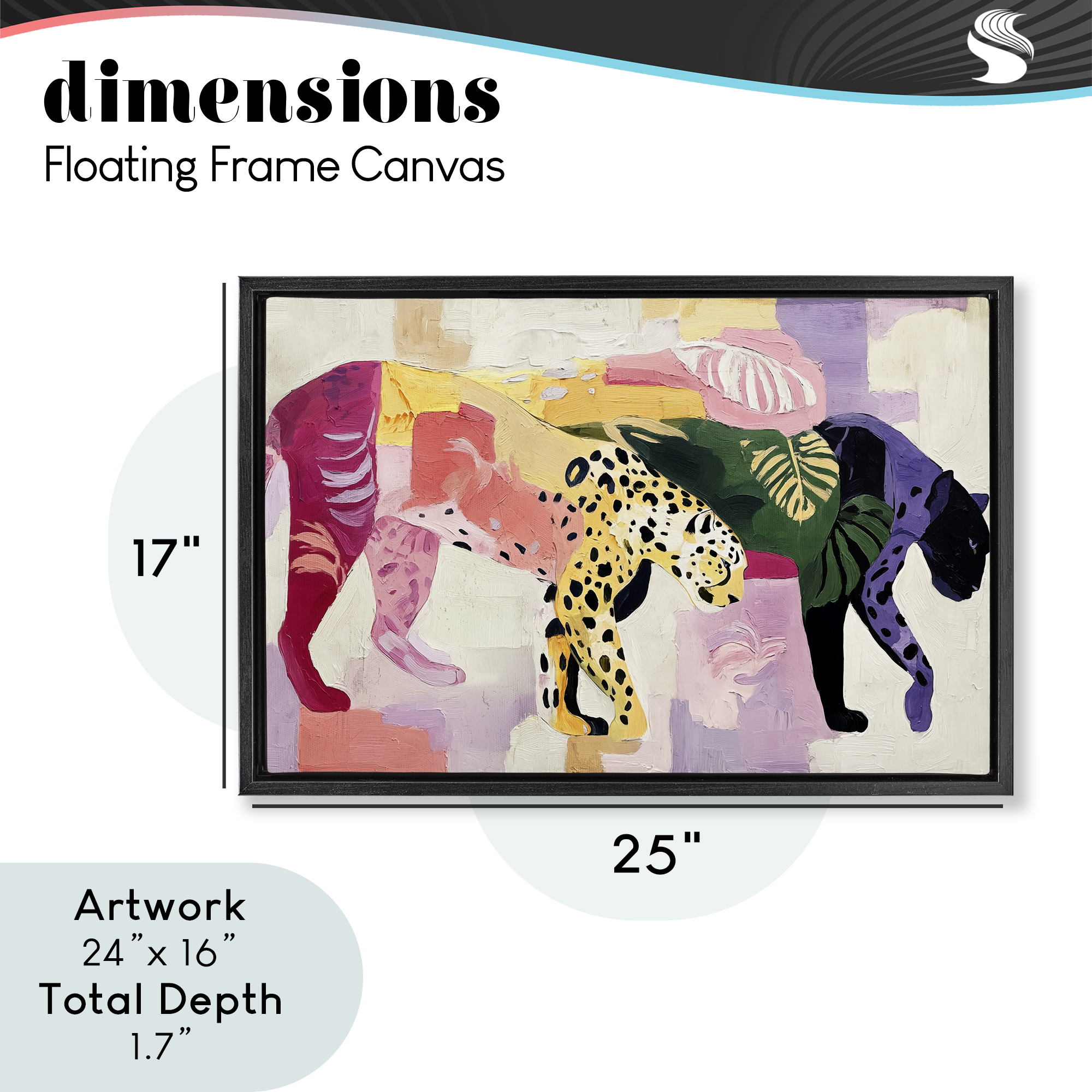 Candy Cats Tropical Wildlife Black Framed Floater Canvas Wall Art, design by Annabelle Hall