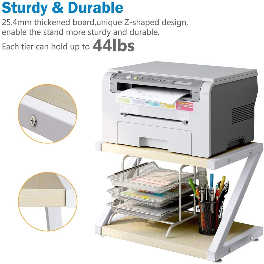 Lowestbest Desktop Stand for Printer, Desktop Shelf with 2-Tier Tray, Light Beige Lowestbest Desktop Stand for Printer, Desktop Shelf with 2-Tier Tray, Light Beige