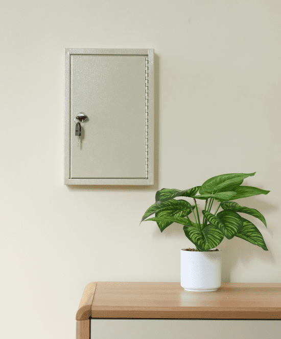 Key Storage Cabinet with Lock, 30 Keys Capacity, Wall Mount, Cream Metal, 10"W * 3"D *12"H