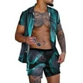 thumbnail image 2 of Summer Savings Clearance! Edvintorg Summer Men's Hawaiian Suit Short Sleeve Printed Button Shirt Beach Shorts Sets Street Casual Men's Suit 2 Pieces Men Clothing, 2 of 7