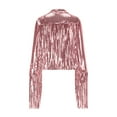 thumbnail image 6 of Women's Glitter Jacket Sequin Fringe Sparkly Cropped Party Coat Long Sleeve Lapel Vintage Open Front Tassel Cardigan (S, Pink), 6 of 6