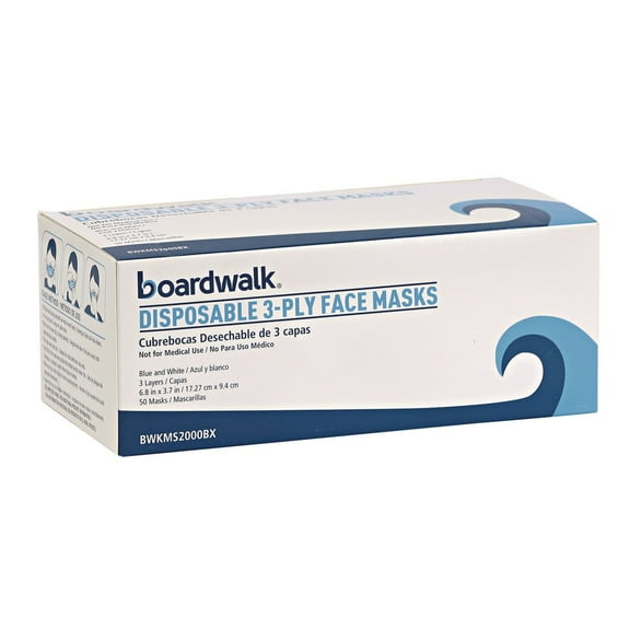 Boardwalk MS2000 Three-ply General Use Face Mask, Blue, 50/box, 40 Boxes/carton