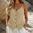 thumbnail image 2 of Kukoosong Spaghetti Strap Camisole Tops for Women, V Neck Button Front Irregular Hem Sleeveless Tank Tops, Loose Fit Casual Cotton Linen Tee Tanks for Summer, 2 of 6