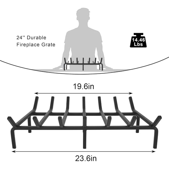 Fireplace Log Grate, Heavy Duty Solid Steel Wood Rack Stove Firewood Holder for Indoor Hearth Outdoor Fire Pit Chimney Hearth Kindling Tool (24 inch)