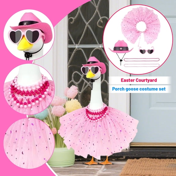 Princess porch Goose Outfit for 23 Inch Lawn Goose Western Themed Costume with Pink Cowgirl Hat Skirt Necklace Glasses Set for Outdoor Lawn Yard Patio Decoration