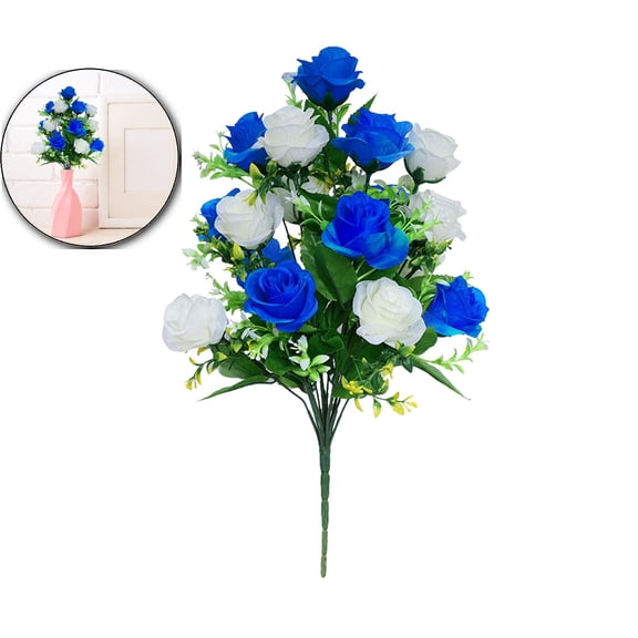 18 Heads Fake Roses Artificial Flowers for Outdoors Spring Valentines Day Decorations, UV Resistant Fake Flower Bouquet Faux Silk Roses for Wedding Home Cemetery Summer Decor