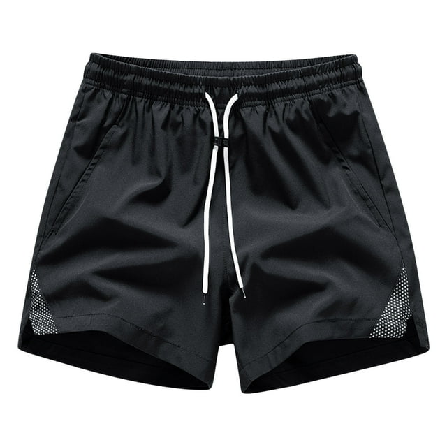 Shorts for Men Solid Color Ice Silk Breathable Outdoor Casual Sports Shorts Black S