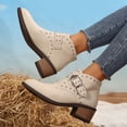 thumbnail image 5 of Xfvqtps Buckle Strap Ankle Boots for Women Chunky Heel Pointed Toe Chelsea Boots with Studded Accents Slip on Comfortable Fashion Winter Shoes, 5 of 9