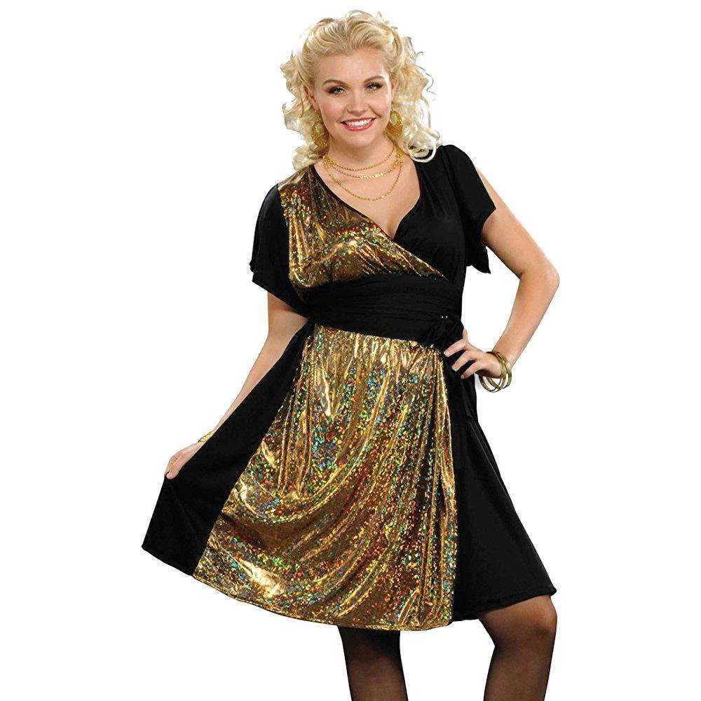 Forum Novelties Women's PlusSize Disco Fever Costume Dress, Gold, Plus