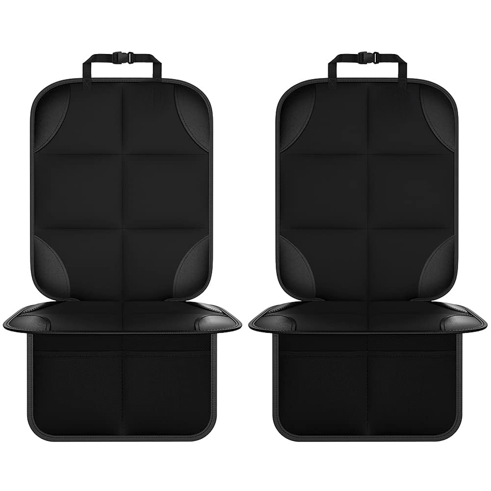 Car Seat Protector 2Pack Protect Child Seats with Thickest Padding and Non-Slip Backing Mesh Pockets for Baby and Pet