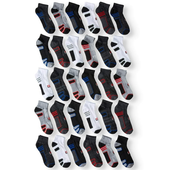 Locker Room, Adult Mens, 30-Pack Athletic Ankle Socks, Sizes 10-13
