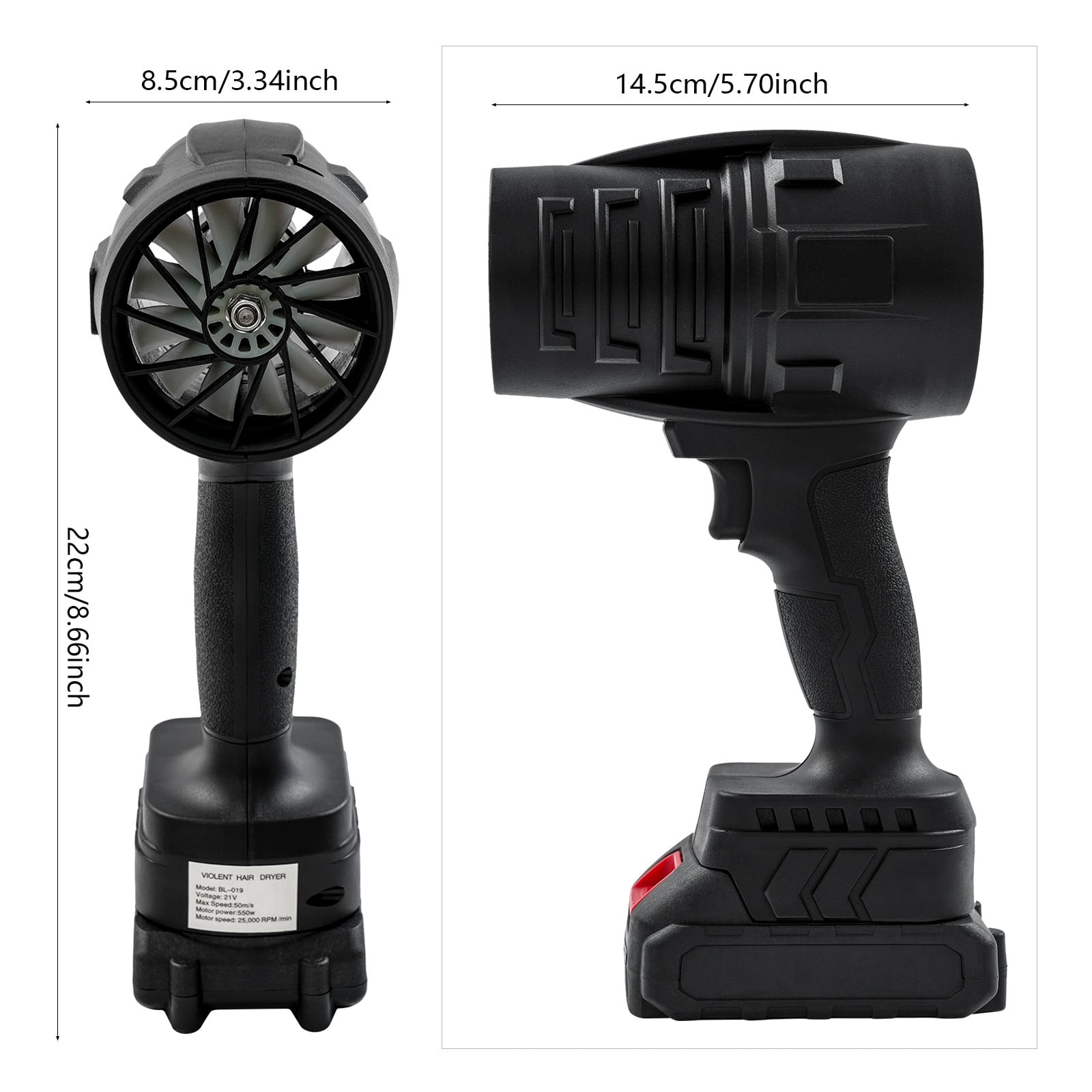 TFCFL 550W Black Leaf Blower Adjustable Compact Leaf Blower with Batteries and Charger PP Handheld Cordless Leaf Blower