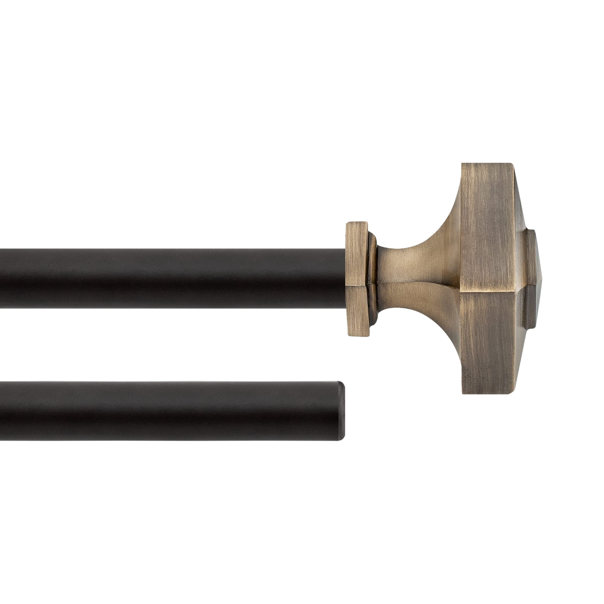 Deco Window 36 to 66 inches Extendable Double Curtain Rod for Door with Square Finials (19mm Dia, Antique Brass)