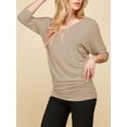 thumbnail image 3 of Made by Johnny Women's V-Neck 3/4 Sleeve Dolman Top with Side Shirring M TAUPE, 3 of 6