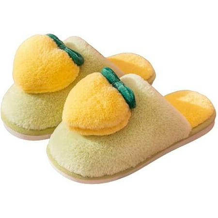 

PIKADINGNIS Women Men Fluffy Faux Fur Plush Warm Soft House Slippers Fashion Cute Peach Heart Fuzzy Indoor House Shoes Winter Fall