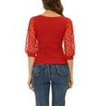 thumbnail image 3 of INSPIRE CHIC Women's Polka Dots Square Neck Semi Sheer Mesh 3/4 Sleeves Blouse, 3 of 7