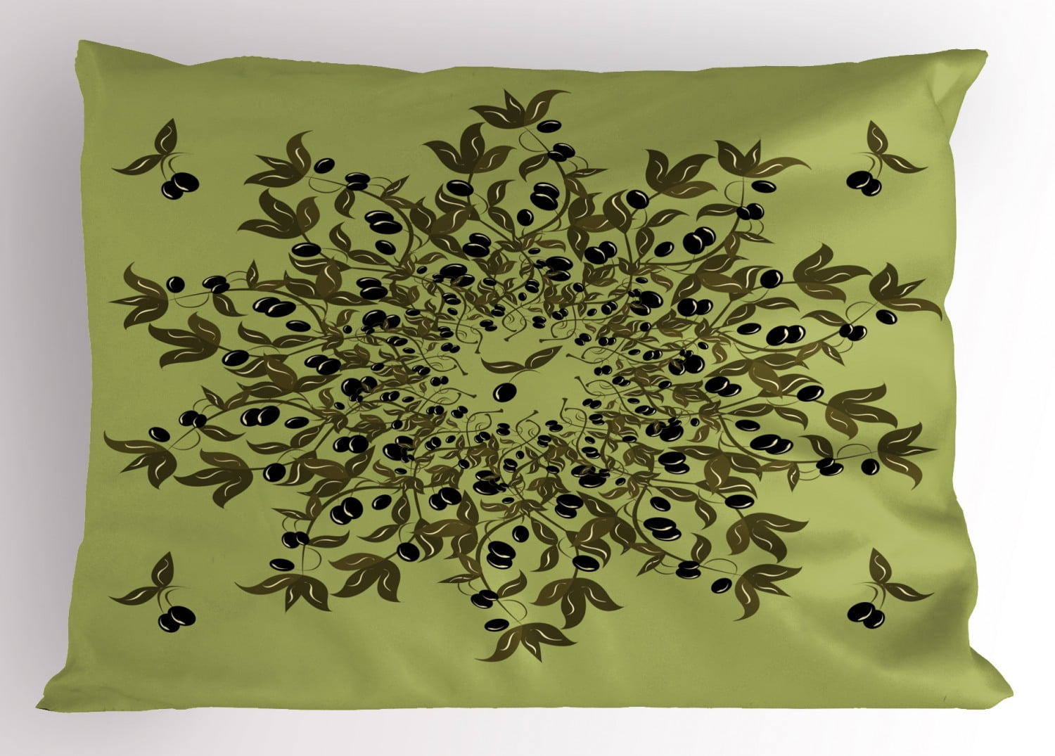 Olive Green Pillow Sham Branches of Olives Mediterranean Foliage Leaves