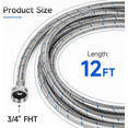 thumbnail image 5 of 12 ft Washing Machine Hoses 2 Pack 3/4" FHT Stainless Steel Washer Hoses, 304 Braided Stainless Steel Hot and Cold Water Connection Inlet Supply Lines for Washer, 5 of 6