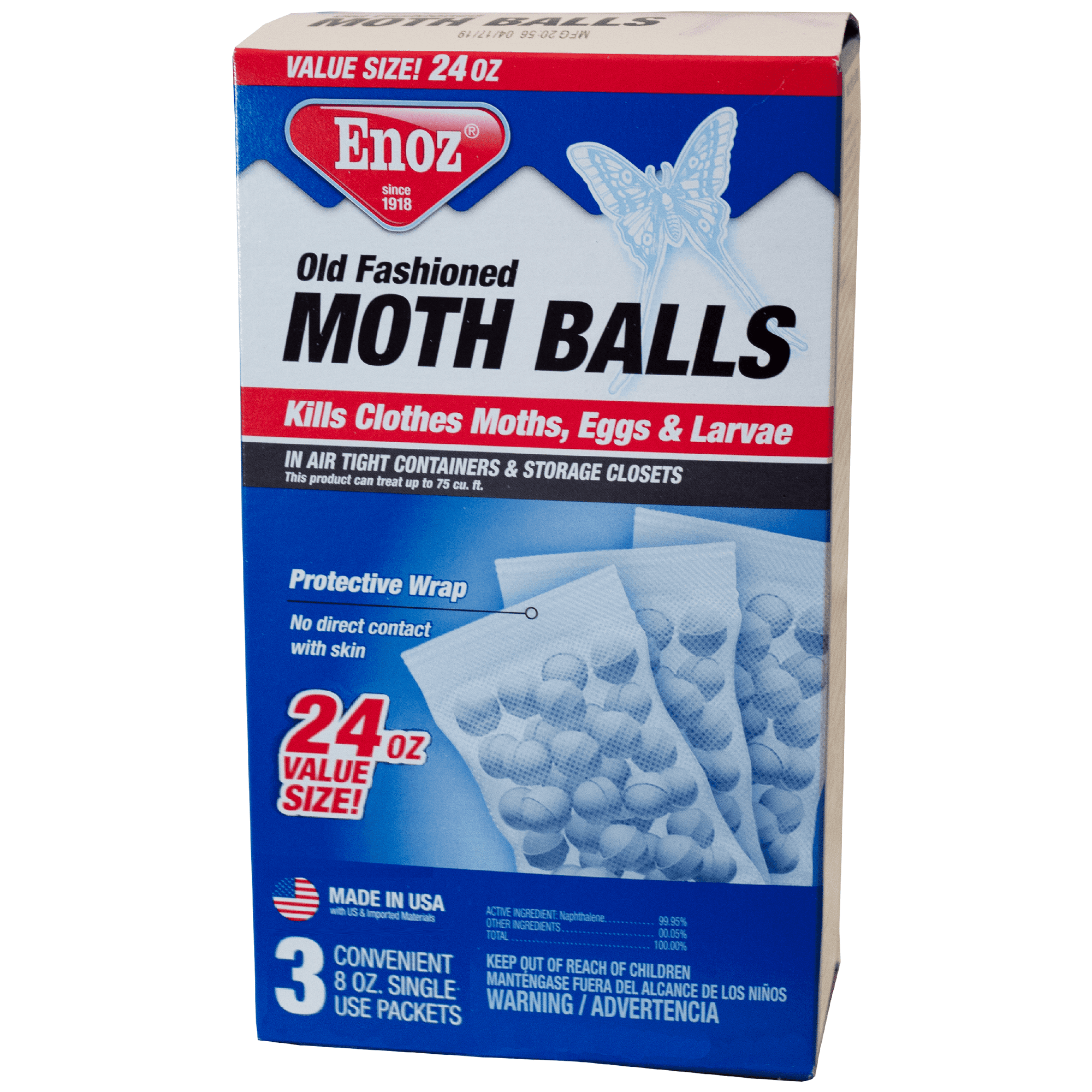 Enoz Old Fashioned Naphthalene Moth Balls, 3 Single-Use Packets, 24 oz