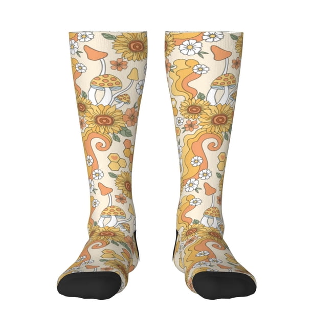 Balery Groovy Hippie Flower Mushrooms Calcetines novedosos Calcetines deportivos Calcetines hasta la rodilla Calcetines de algodón Calcetines originales y geniales