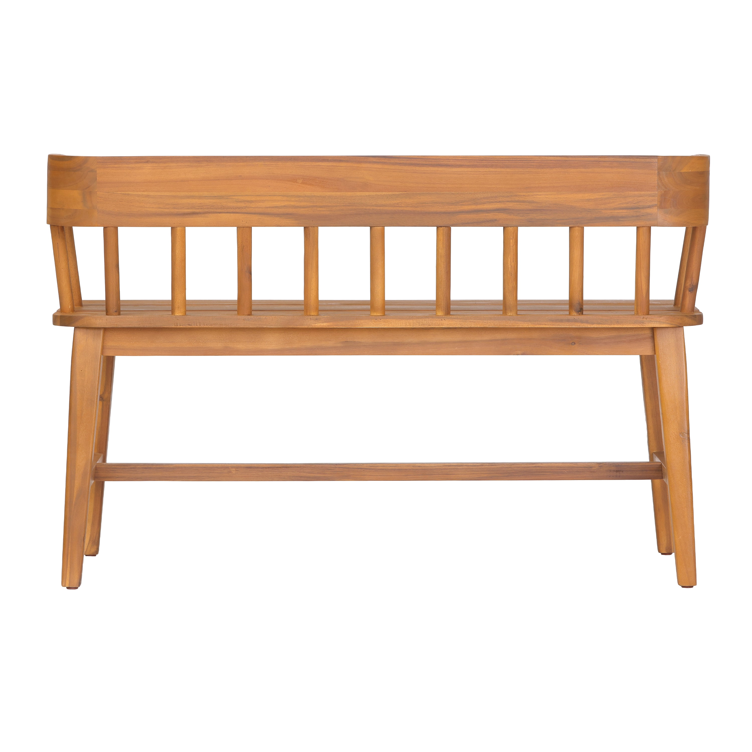 Outdoor Bench with Acacia Wood and Slatted Back, Garden Patio Bench and Porch Seating with Teak Finish, Teak