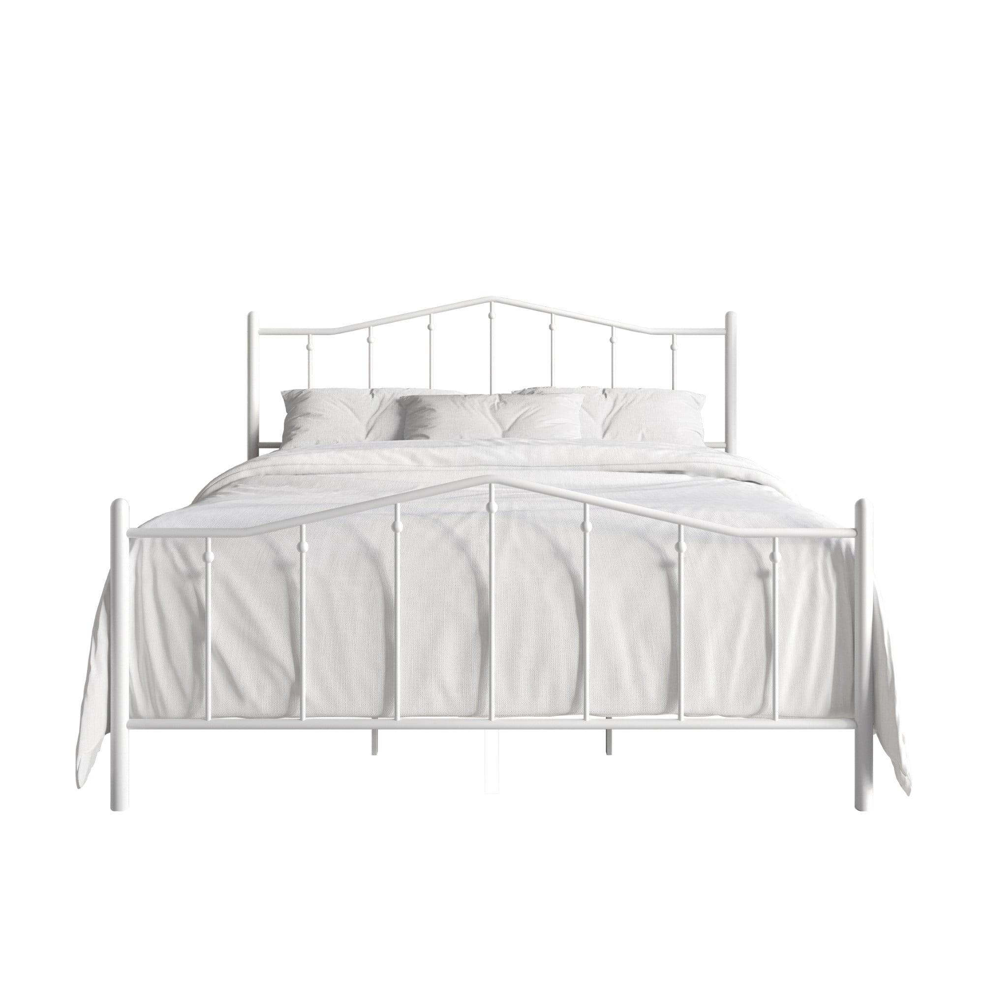 Home Design Atmore Twin Metal Platform Bed Frame, Iron Bed with Headboard & Footboard, No Box Spring Needed, White