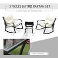 thumbnail image 4 of Outsunny 3 Pieces Patio Wicker Rocking Chairs Table Set, Outdoor PE Rattan Furniture with 2 Rockers & 1 Coffee Table w/ Padded Cushions for Deck, Backyard, Garden, Cream White, 4 of 10