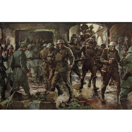 World War 1. Painting Depicting British Soldiers Surprising German ...