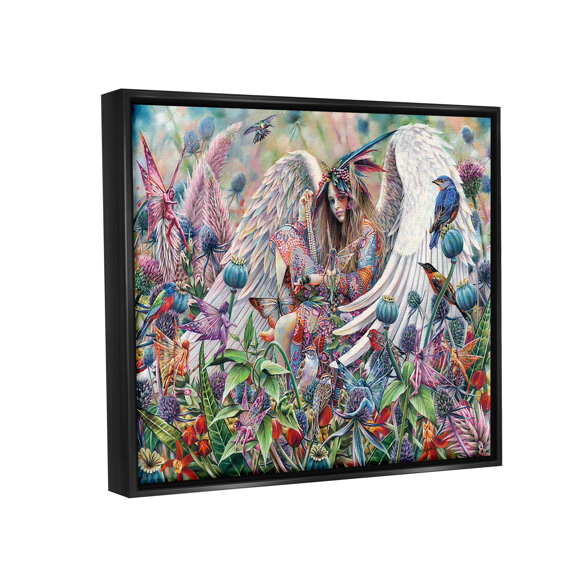Stupell Industries Angel & Fairies Vivid Meadow Fairy Tales & Fantasy Painting Black Floater Framed Art Print Wall Art