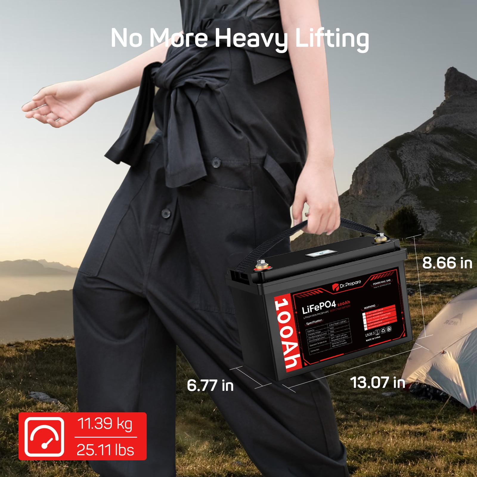 Dr. Prepare 12V 100Ah LiFePO4 Battery with Screen (Version Series 48V) , Lithium Deep Cycle Battery for RVs, Boats, Camping, Marine, Solar System