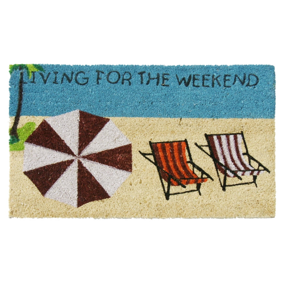 Beach Themed Rubber Doormat Welcome Mat Porch Patio Coastal Seashells Flip flops 