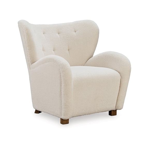 Lao Accent Chair- Wingback Design- Cushioned Tufted Back- Beige- Brown
