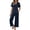 Navy, variant on ibuvkizy Women's 2 Piece Casual Outfit Set V Neck Button Front Short Sleeve Tops with Lace Trim & Elastic Waist Cropped Wide Leg Pants with Pockets,Lightweight Linen Blend Summer Matching Suit