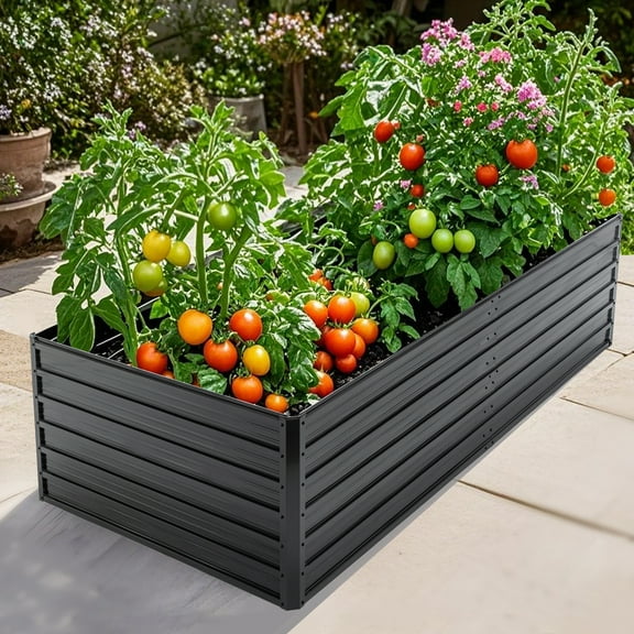 Outdoor Planters Metal Raised Garden Bed Outdoor 8x4x2 FT Galvanized Raised Garden Bed Kit,Vegetable Boxes-Rectangle Metal Flower Box,Large Planter Raised Beds Outdoor Garden for Planting,Fruit,Herb-