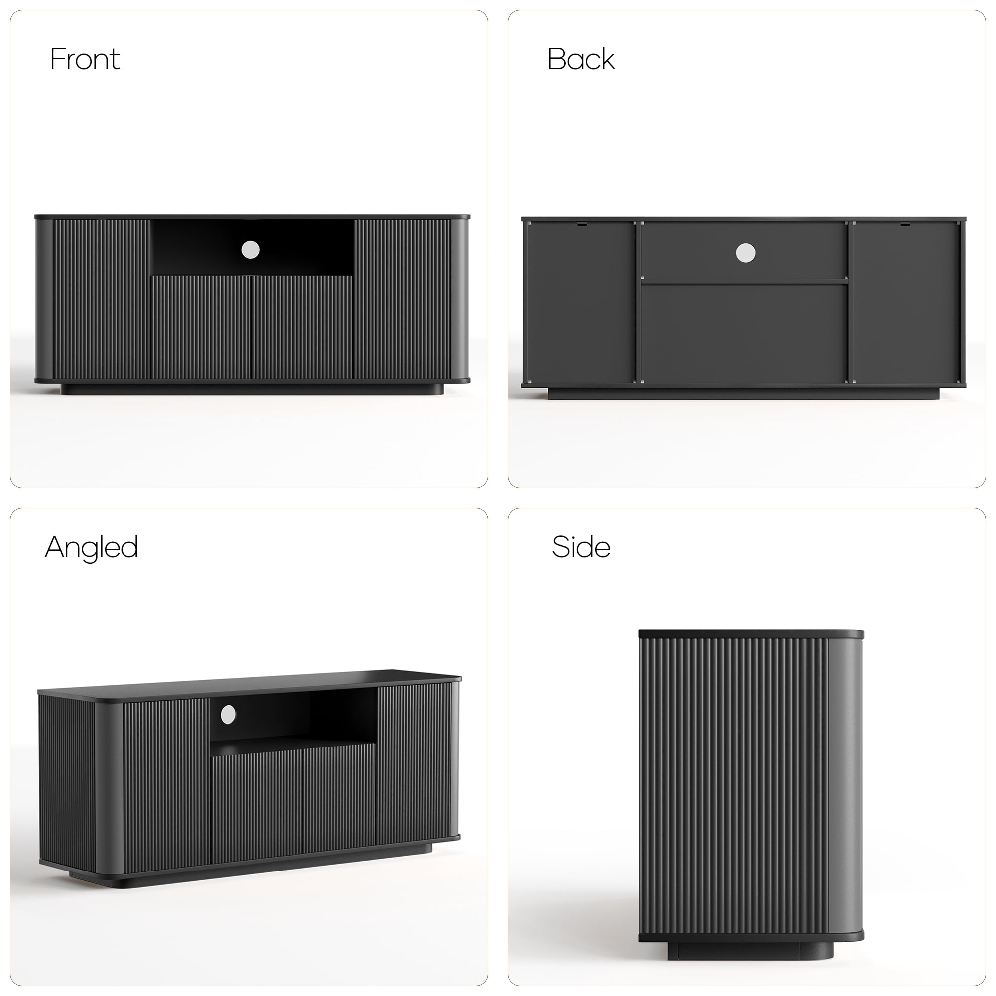 MARNUR Fluted TV Stand for TVs up to 65", 55" Modern Media Console with 3-Sided Fluted Design, Push-to-Open Doors for Living Room, Black