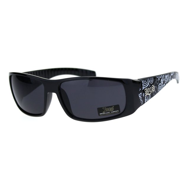 Locs Mens Gangster Black Bandana Print Arm Narrow Rectangular Cholo Plastic Sunglasses 2495