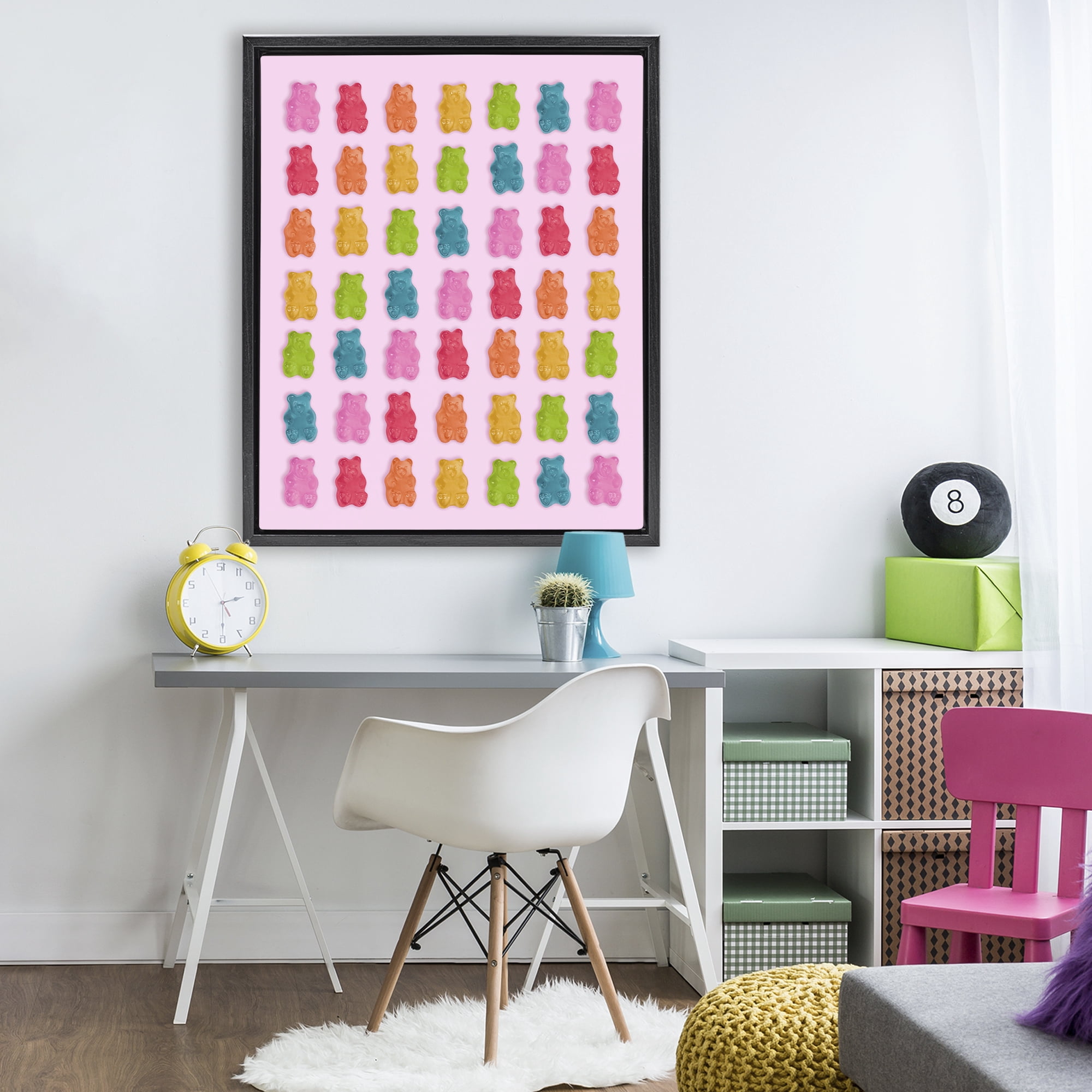 Stupell Industries Soft Rainbow Bears on Pink Black Framed Floater Canvas Wall Art, design by LISH Creative