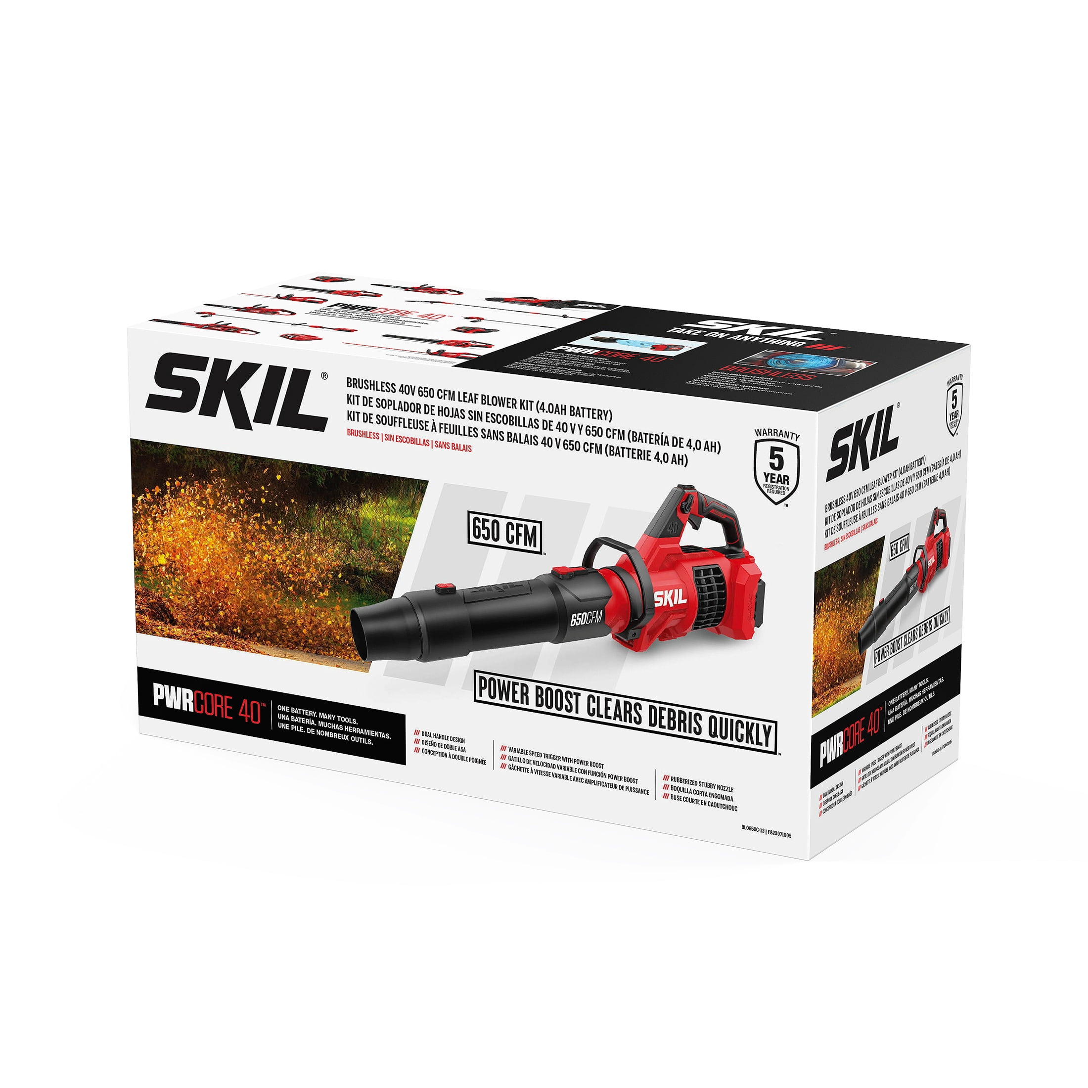 SKIL PWR CORE 40V Brushless 650 CFM Leaf Blower Kit with 4.0Ah Battery and Charger, BL0650C-13