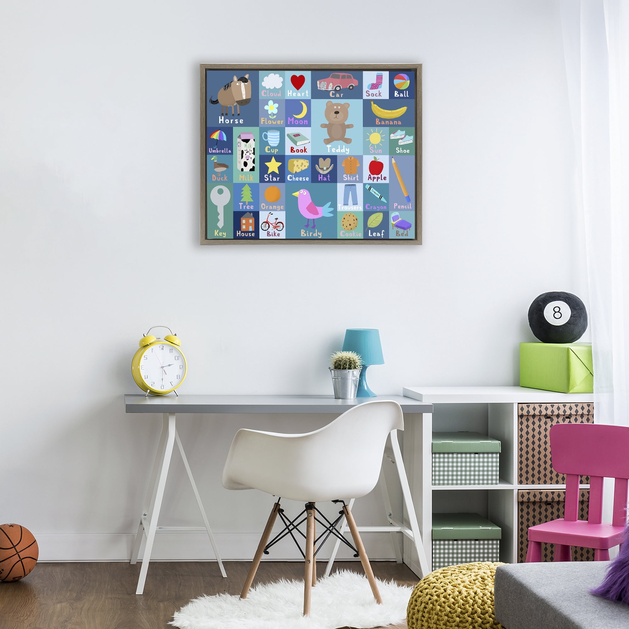 Stupell Industries Blue First Words Brown Framed Floater Canvas Wall Art, design by Carla Daly