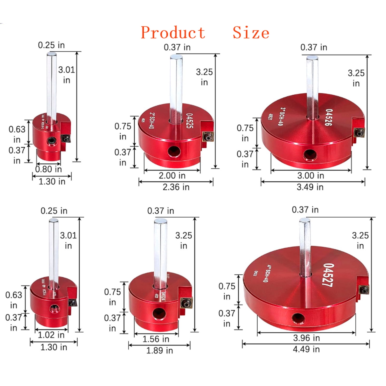 6 PCS  Plastic Pipe Fitting Reamer kIt04529 for PPRK, PVC Reed Pipe Reamer Kit Contains 3/4",1",1-1/2",2",3",4" Aluminum Head Fit into Standard 1/2" Drill for CPVC, PPR or ABS