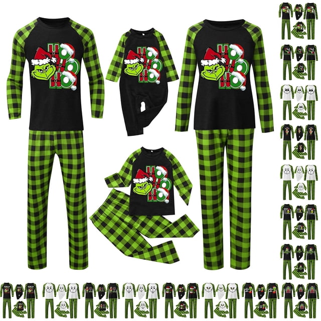 Pijamas navideños a juego Grinch - TKing Fashion 2024 Nuevos conjuntos de pijamas navideños familiares a juego Grinch, pijamas navideños navideños para parejas, adultos y niños, 9 Meses