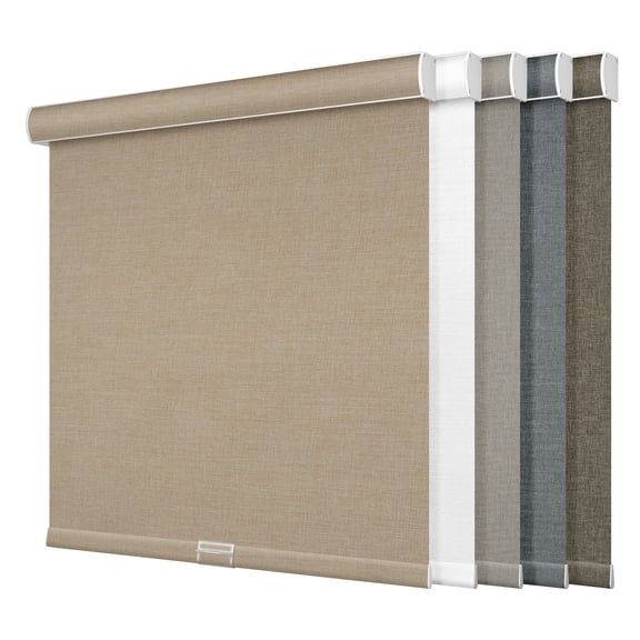 Boolegon Blackout Roller Shades for Windows,Cordless,Linen Fabric,Roller Blinds,Thermal Insulated Fabric UV Protection,Window Shades for Home,Office,Bedroom,Door, Blackout-Beige, 34"W x 72"H