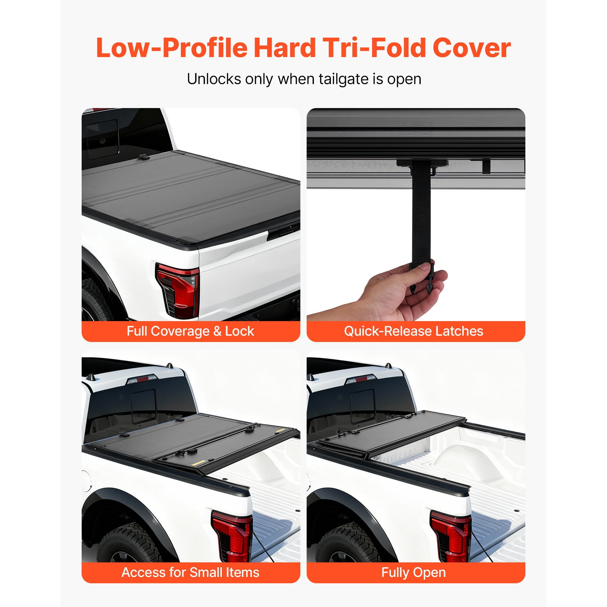 KFFKFF Hard Tri-Fold Truck Bed Tonneau Cover, Compatible with 2021-2025 Ford F-150 (Including Raptor/Lightning) 5.5 ft (67.1 in) Bed, Waterproof Folding Cover with Durable Aluminum Support Bar