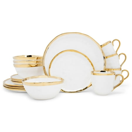 

Elanze Designs Metallic Bubble Ceramic Dinnerware 16 Piece Set - Service for 4 White Gold