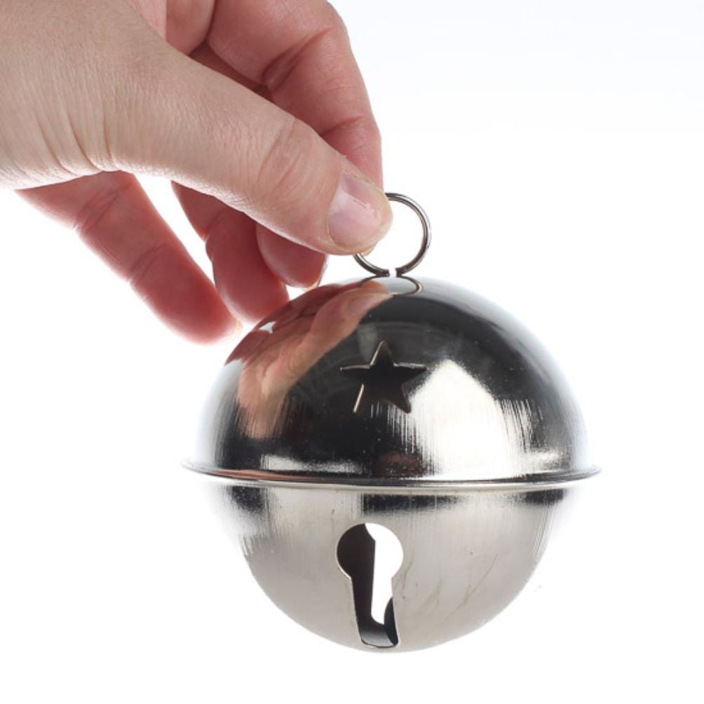 6pc Metal Silver Sleigh Bell Ornaments 80mm - for Christmas Decor - Factory Direct Craft