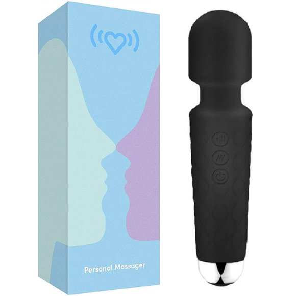 Adakot Personal Massager for Men & Women, 20 Modes & 8 Speedsr Quiet Waterproof Rechargeable Electric Handheld Massager for Tension Relief, Muscle, Back, Soreness, Recovery - Black