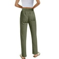 thumbnail image 4 of MIXUE Linen Pants Women Summer Solid Color High Waist Elastic Drawstring Lightweight Loose Fit Casual Pockets Straight Leg Sweatpants Daily-Wear,Green,L, 4 of 7