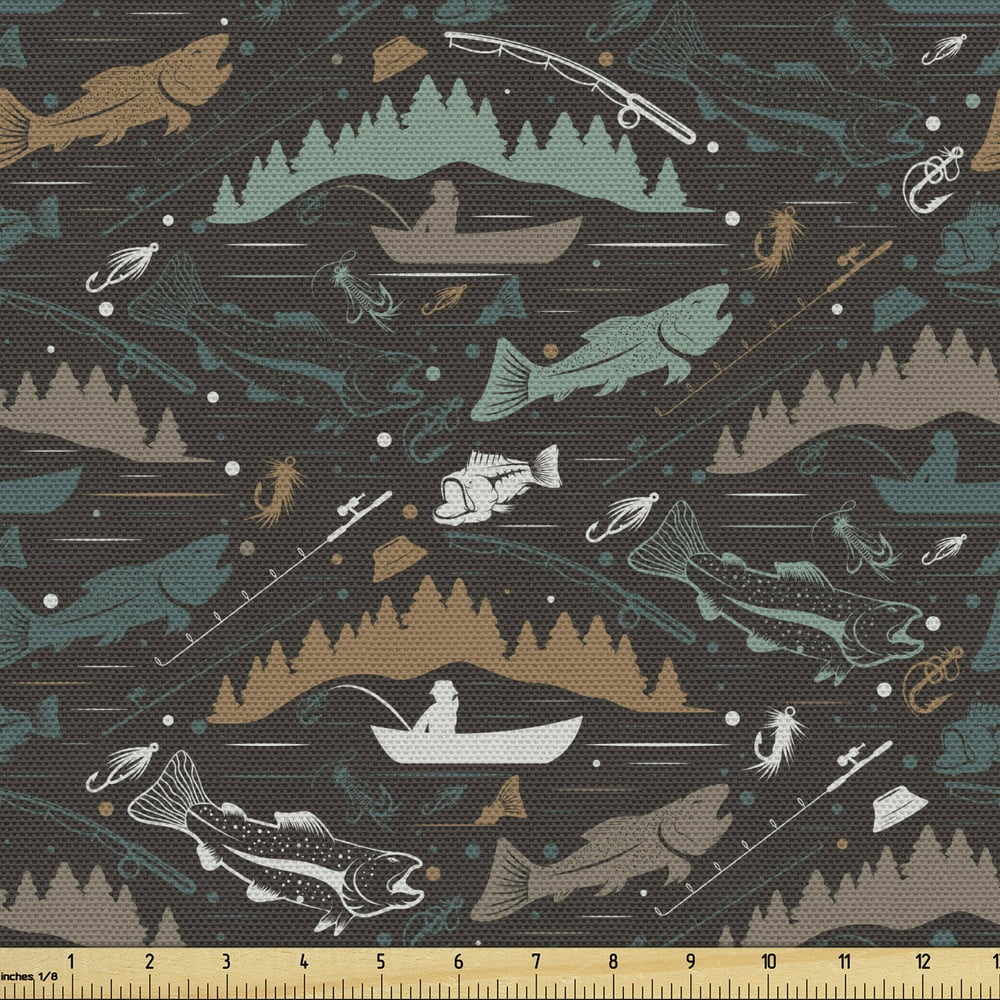 Fishing Theme Upholstery Fabric by the Yard Pattern of Nautical