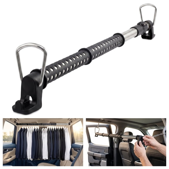 Car Clothes Hanger Bar - Telescopic Adjustable 34 to 54 Inch Clothing Rod for Cars, SUVs, Trucks, and RVs